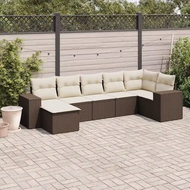 Set Divani da Giardino 7 pz con Cuscini Marrone in Polyrattan 3255220