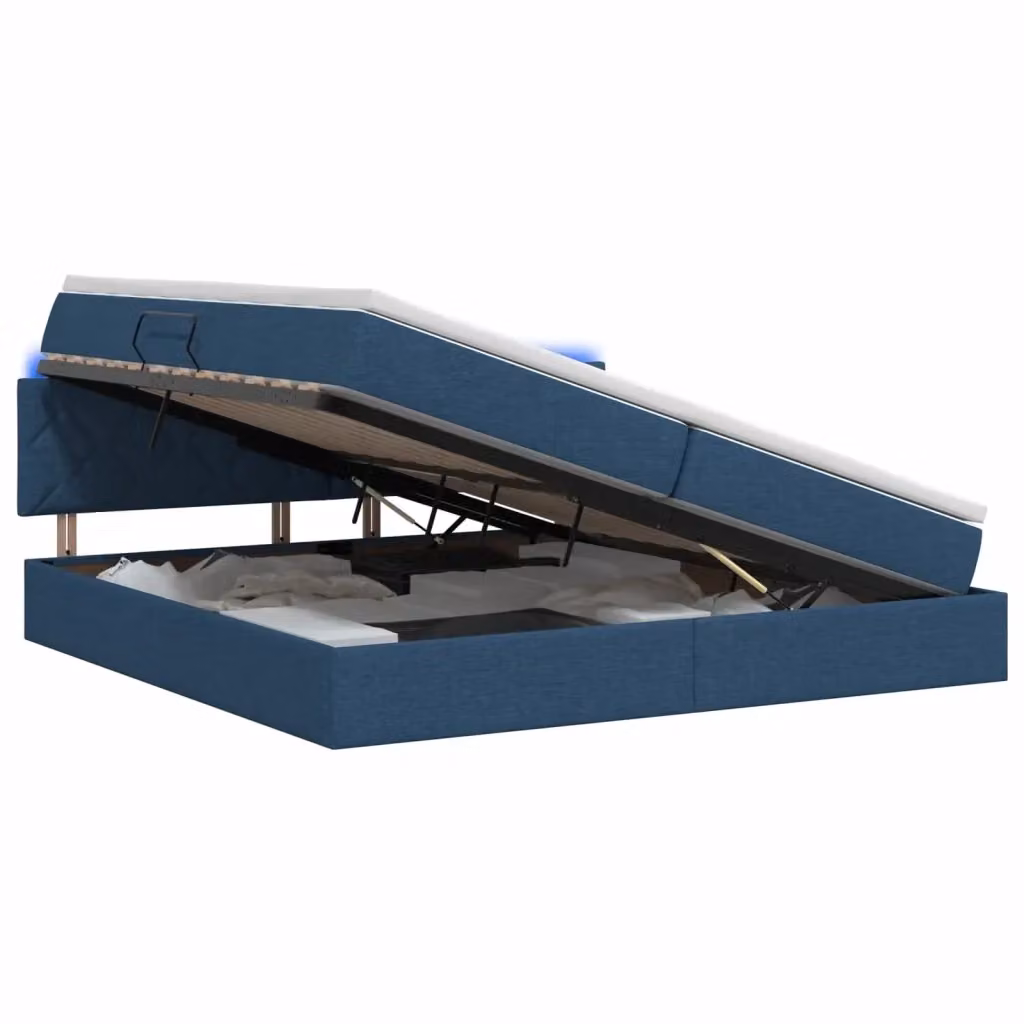 Letto con contenitore vidaXL in tessuto blu con illuminazione LED e porta USB, L/P/H: 200 x 200 x 88 cm – 2