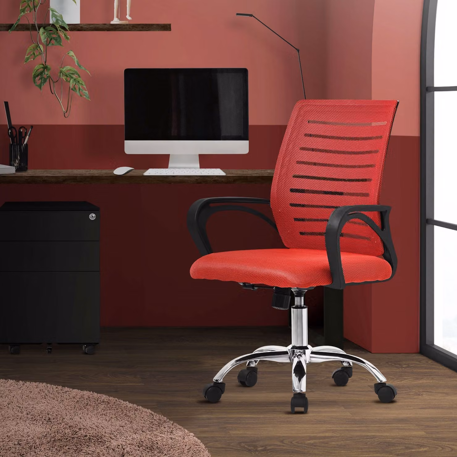 Sedia da ufficio ergonomica ML-Design, rossa, girevole a 360° con rotelle