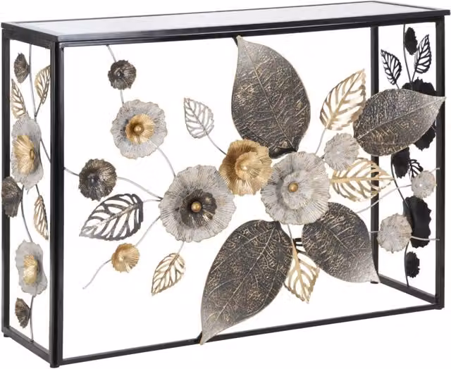 Console Glam Dark 111,8x41,9x80 cm in Ferro e MDF e Specchio Multicolor