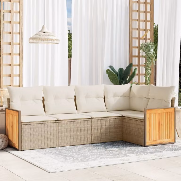 Maison Exclusive - Set Divano da Giardino 5 pz con Cuscini Beige in Polyrattan