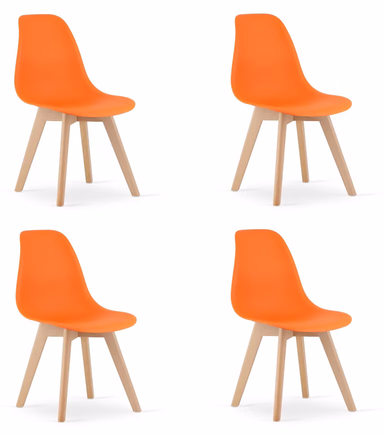 Sedia arancione KITO con gambe in faggio naturale per sala da pranzo x4