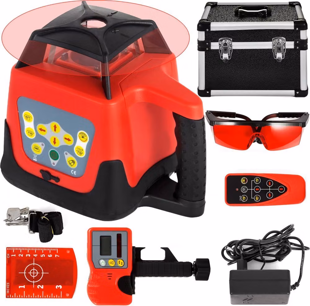 Laser rotante professionale - 500 m di raggio d'azione - Laser a linea rossa - Laser a 360 gradi - Altimetro - Resistente all'acqua e alla polvere - All'aperto