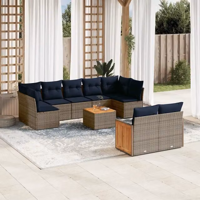 Set Divani da Giardino 10 pz con Cuscini Grigio in Polyrattan 3227979