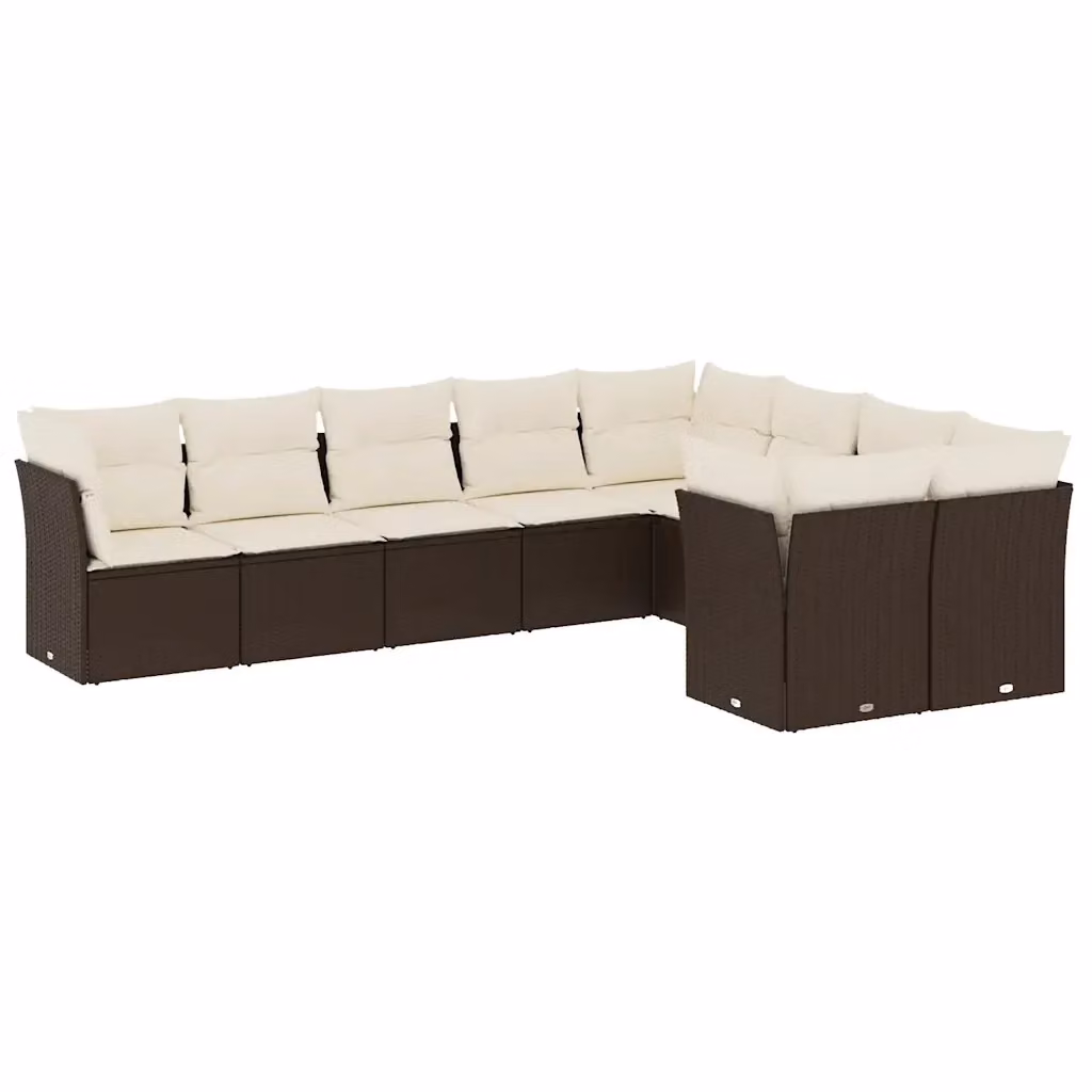 vidaXL Set Divani da Giardino a L 9pz in Polyrattan Marrone con Cuscini Imbottiti e Rivestimenti Rimovibili – 2
