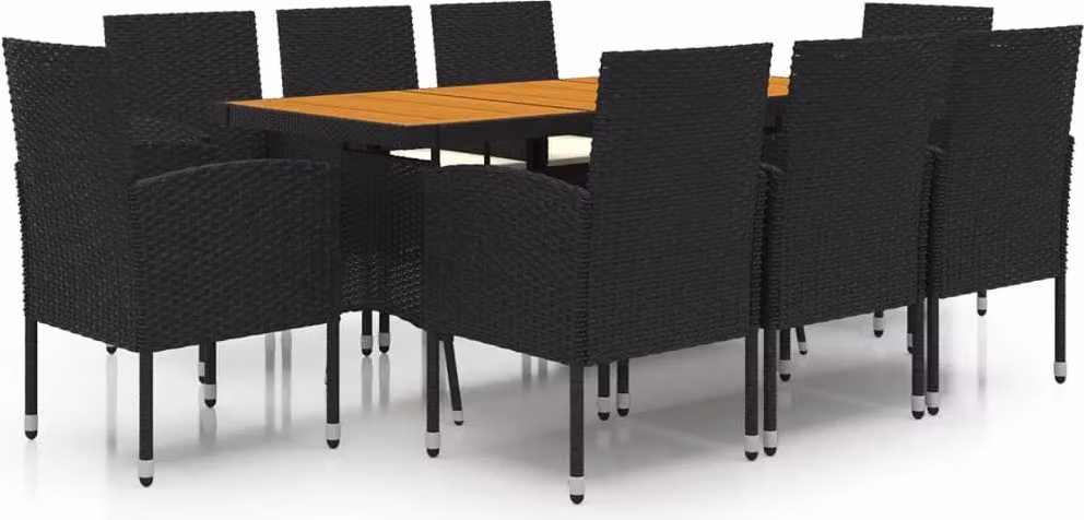 Set da Pranzo per Esterni 9 pz in Polyrattan Nero