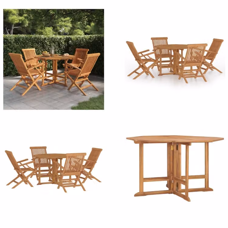 vidaXL 5 pezzi set da pranzo da giardino pieghevole in legno massiccio di teak - Set da pranzo da giardino - Set da pranzo da giardino - Set da pranzo da esterno - Set da pranzo da esterno