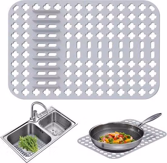 Tappetino protettivo in silicone per lo scarico, dimensioni 40 × 29 × 0,7 cm, protezione per lo scarico, tappetino antiscivolo per lo scarico della cucina