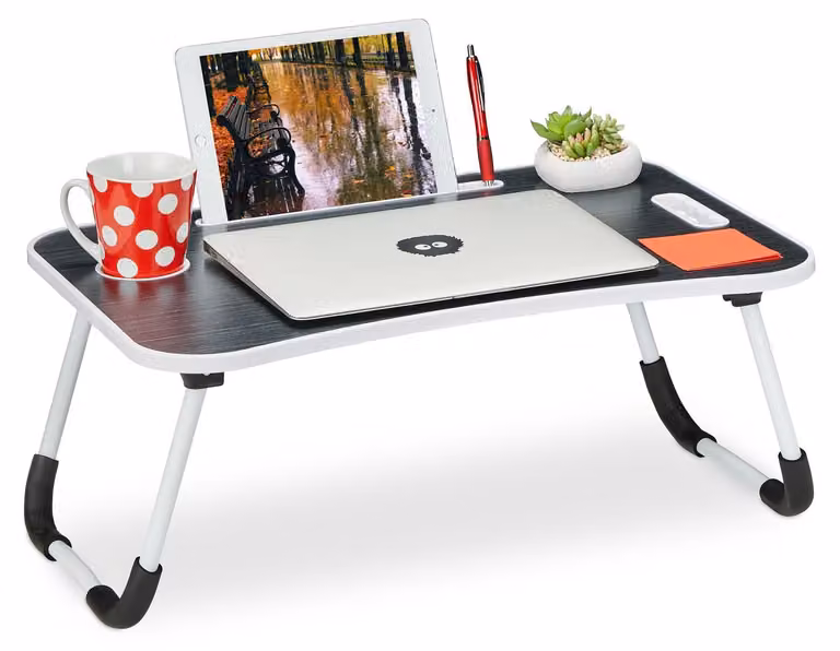 Tavolino per laptop da letto e divano - 63 x 40 cm - Pieghevole - Nero e bianco