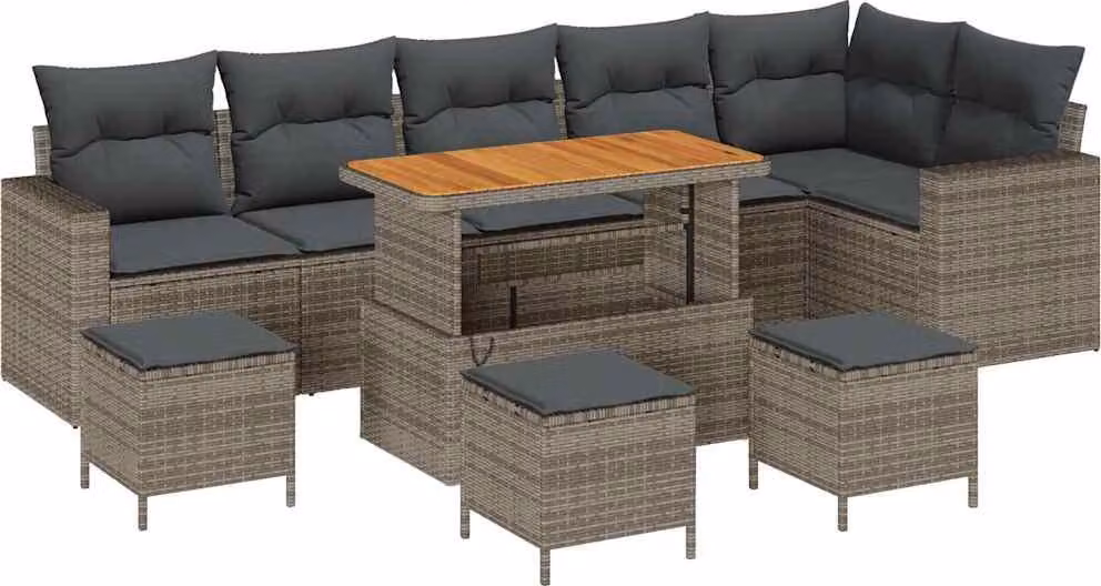 Set Divano da Giardino 10 pcs Grigio polyrattan