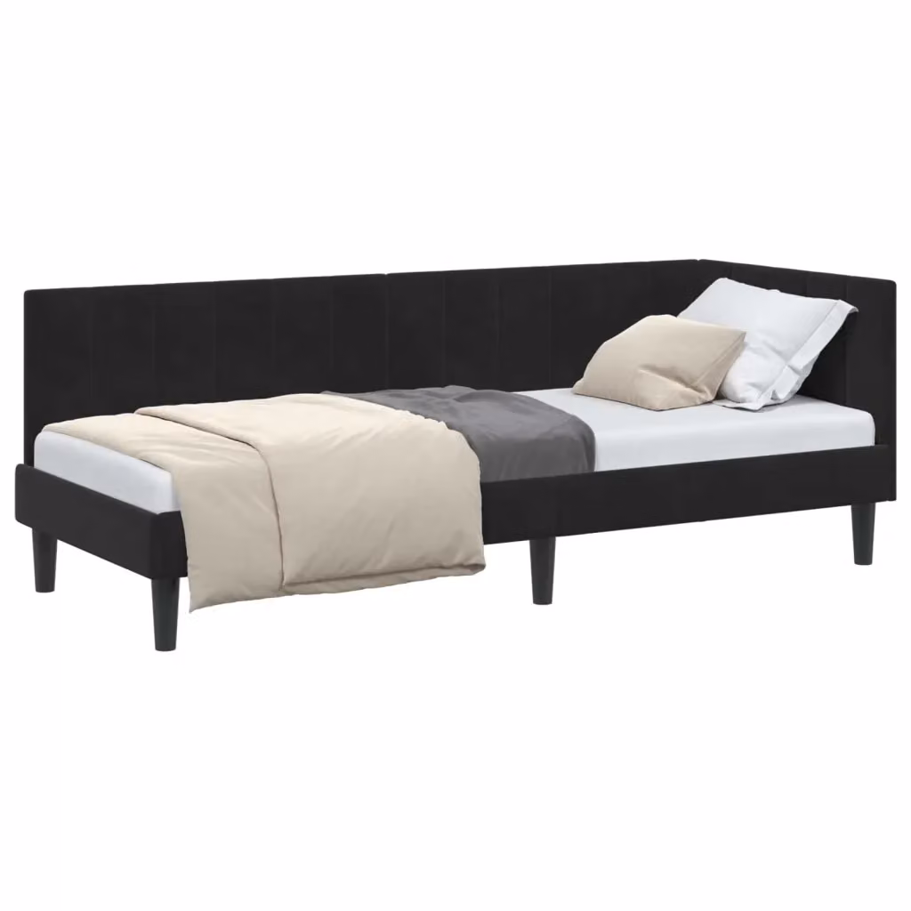Cornice del letto ad angolo vidaXL in velluto nero con struttura in legno e doghe fisse L: 200 cm, P: 80 cm, H: 204 cm – 2