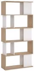 Libreria Jackson Tvilum in finitura hickory e bianco, design moderno con schienale aperto, L 80 cm x H 175 cm