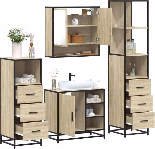 Set Mobili da Bagno 4 pz Rovere Sonoma in Legno Multistrato 3301296