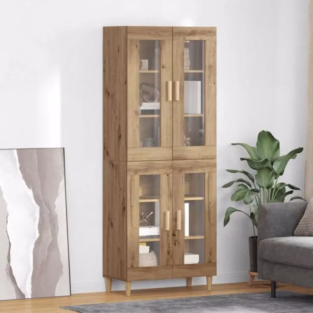 Credenza moderna vidaXL in rovere marrone con vetro L: 69,5 cm, P: 34 cm, H: 180 cm