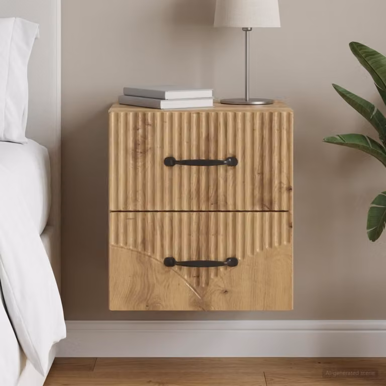 Mobiletto da notte a muro vidaXL in Rovere, design moderno e finitura opaca, L 34,5 cm x P 33 cm x H 40 cm