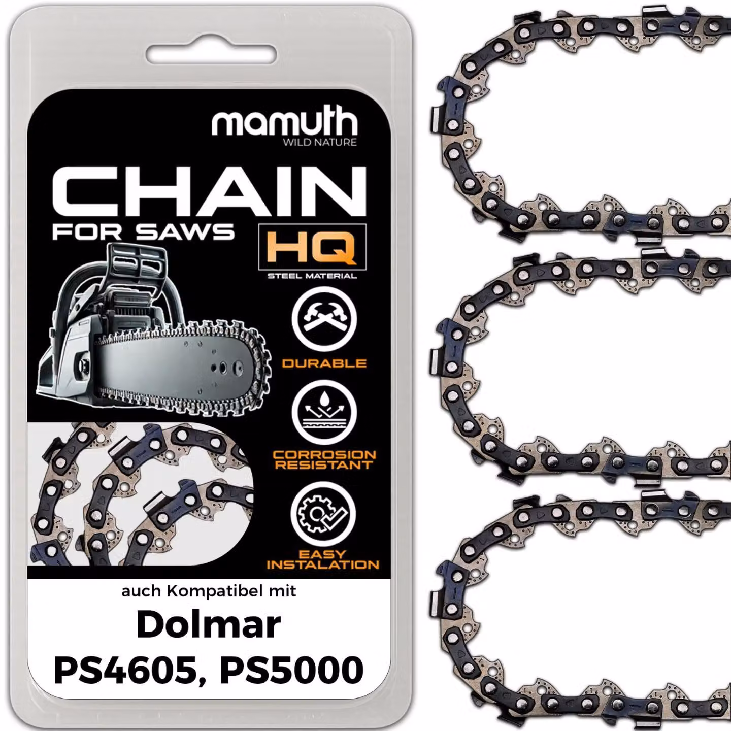 3 catene per motosega, lunghezza 38 cm, passo 0,325", spessore 1,5 mm, 64 maglie, compatibili con motoseghe Dolmar PS4605 e PS5000