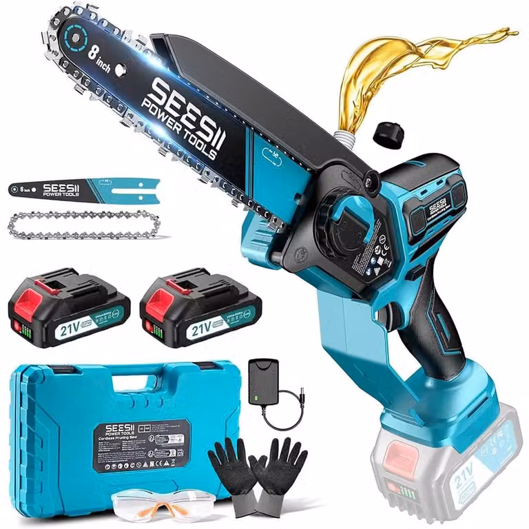 Troncatrice a batteria - Motosega compatta - 1000 W - Motore brushless - 2 batterie da 2,0 Ah - Ideale per lavori del legno e giardinaggio