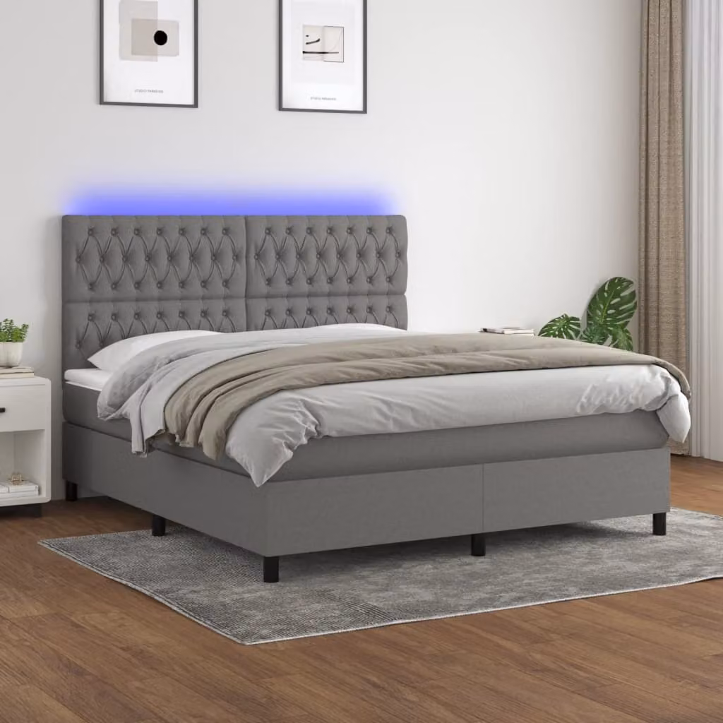 Maison Exclusive - Letto a Molle Materasso e LED Grigio Scuro 160x200cm in Tessuto