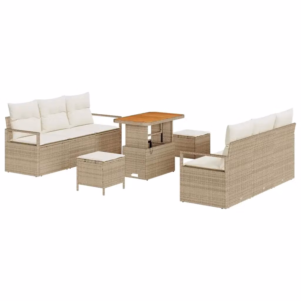 Set Divano da Giardino a Forma di U vidaXL in Rattan Beige con Cuscini e Coperture Rimovibili – 2