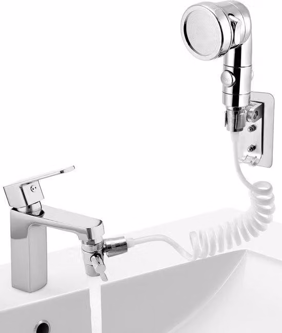 Set doccia a mano con tubo flessibile da 1,5 m, 3 modalità di getto, sistema di arresto dell'acqua con pulsante, per la cura dei capelli e il bagno del cane