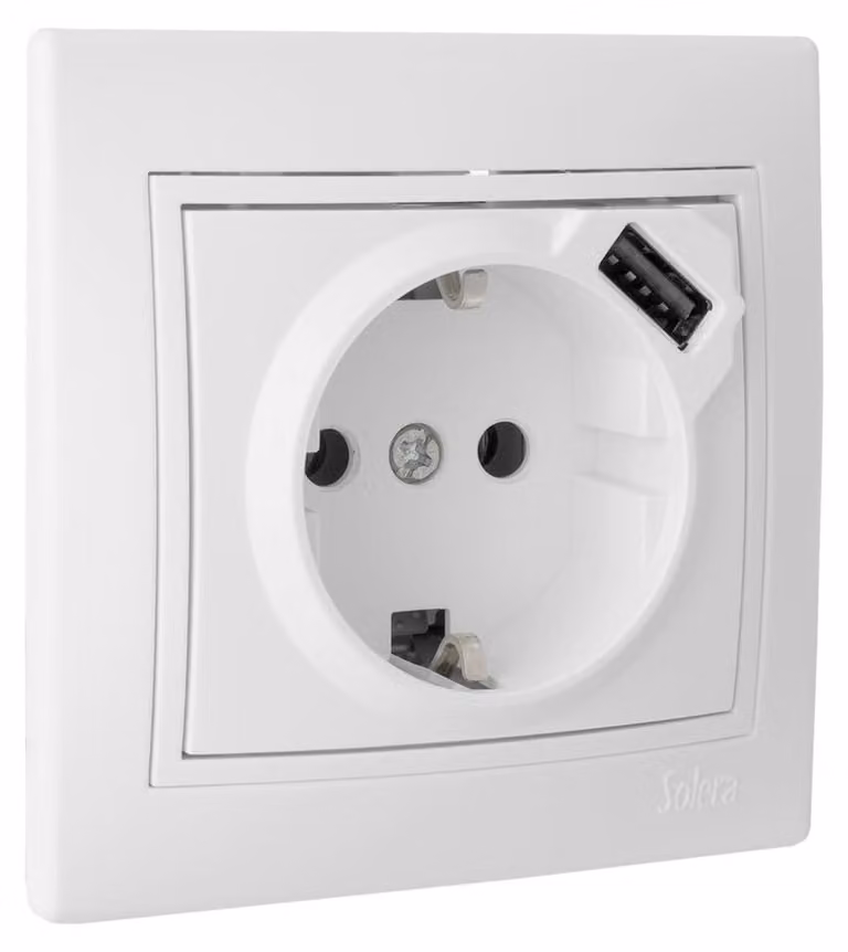 Presa Schuko con USB, bianca, serie europea