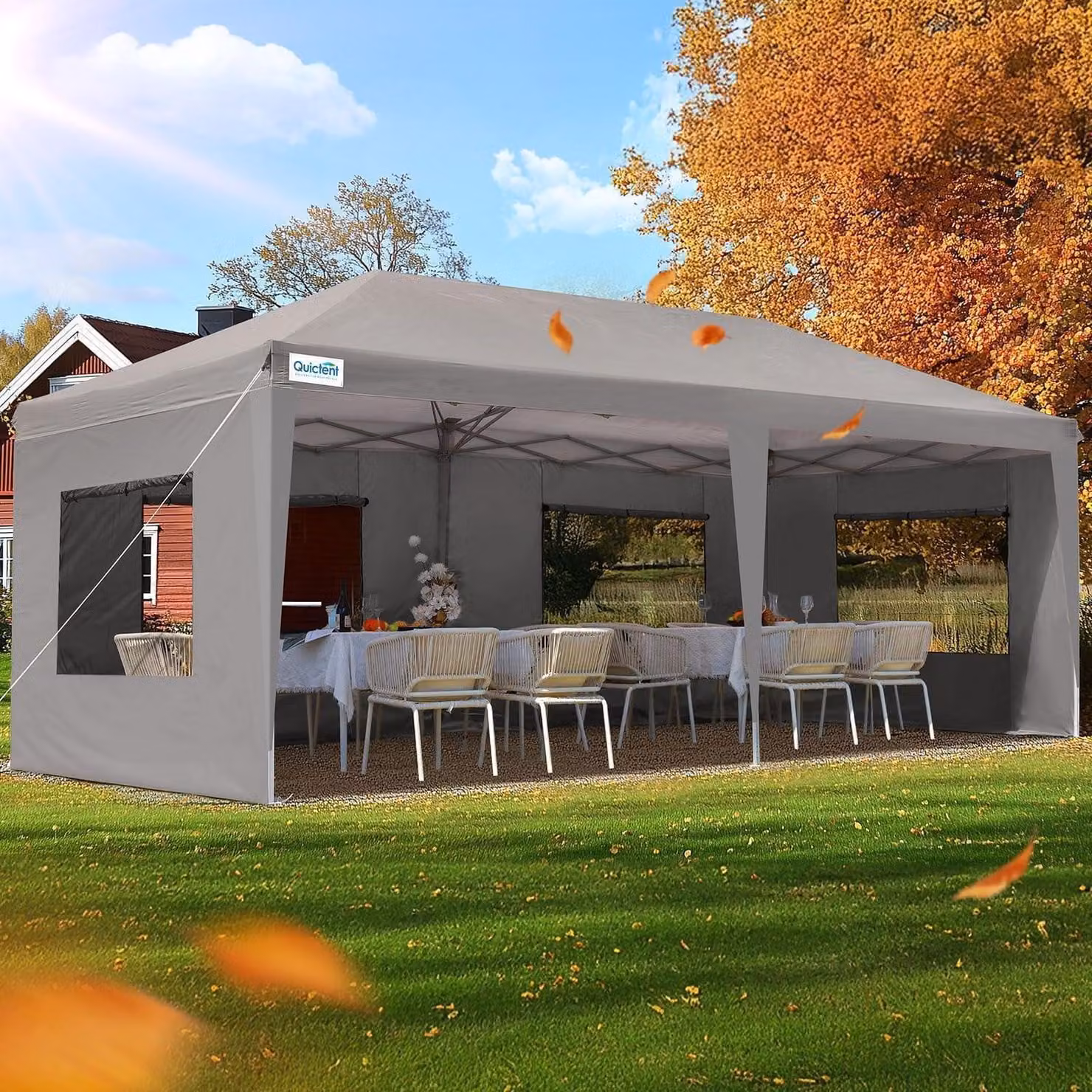 Tenda da giardino 3x6 metri, impermeabile, con pareti laterali, protezione UV 50+, struttura in acciaio grigio, zanzariera integrata