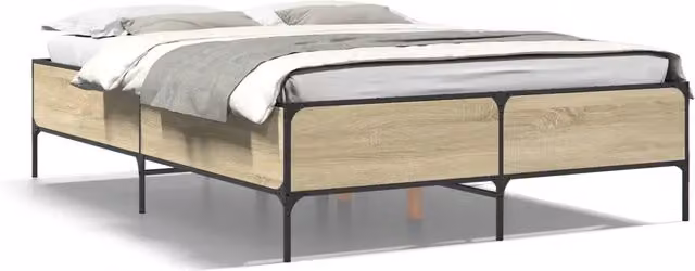 Letto matrimoniale | Letto per adulti | Giroletto Rovere Sonoma 150x200 cm in Legno Multistrato Metallo