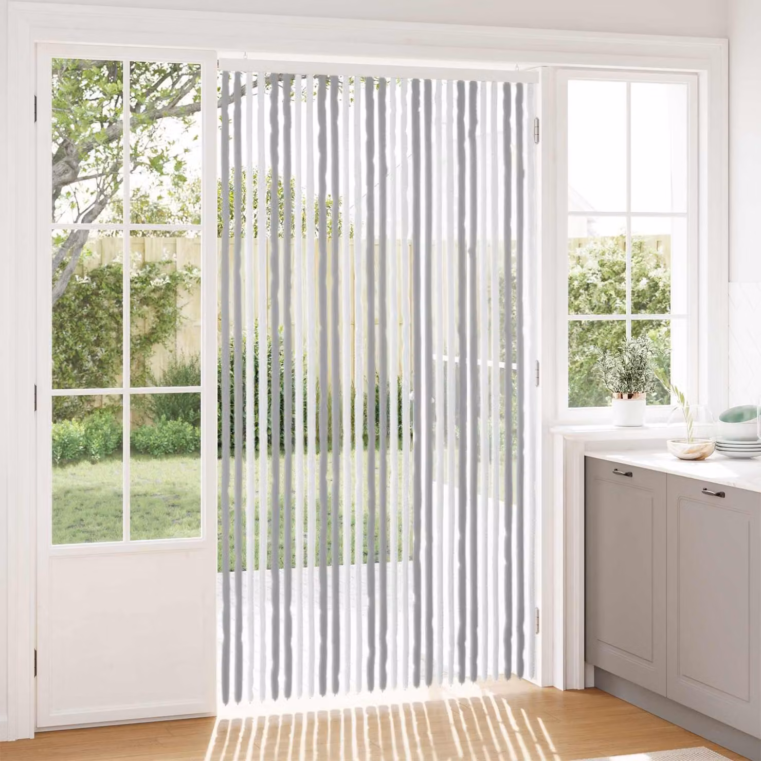 vidaXL Tenda a strisce in chenille e poliestere Grigio e Bianco L: 118 cm, H: 220 cm