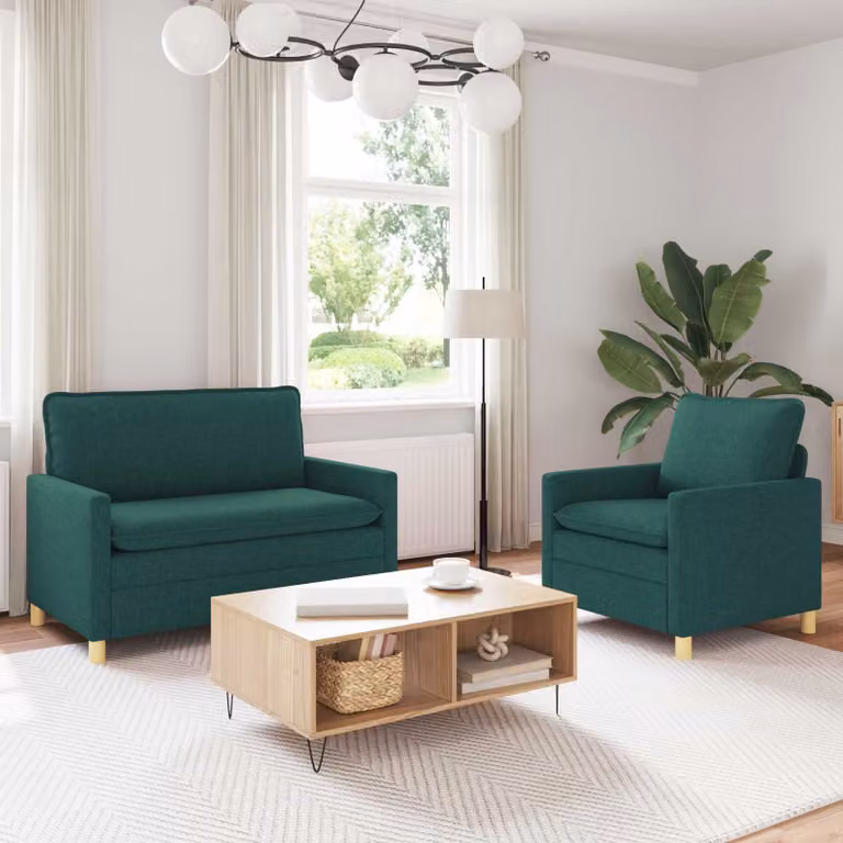 Set di 2 divani moderni vidaXL in tessuto verde scuro con struttura in metallo e coperture rimovibili per il tuo soggiorno