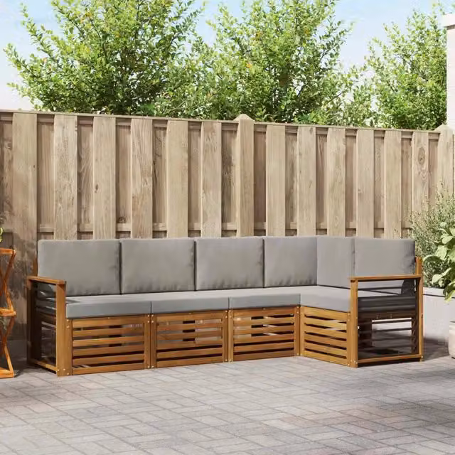 Set di divani da esterno 5 pz Grigio Naturale e Chiaro 3374821