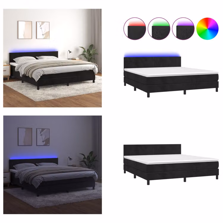 vidaXL Letto a molle con materasso e LED nero 160x200 cm in velluto - Letto a molle - Boxspringbetten - Bett - Betten
