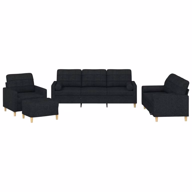 Set Divani 4 pz con Cuscini Nero in Tessuto