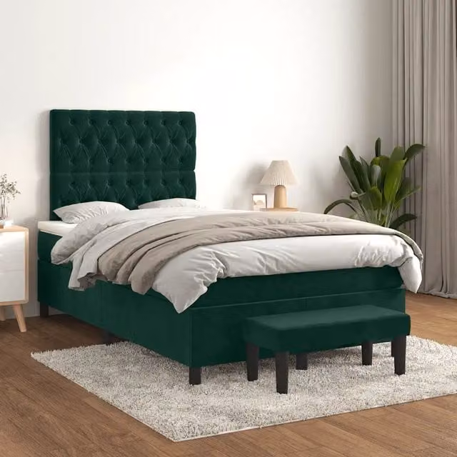 Letto Ibrido vidaXL con Giroletto a Molle e Materasso in Velluto Verde Scuro L/P/H: 203 x 120 x 118 cm – 1