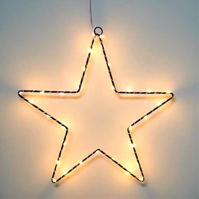 Stella OUTDOOR con LED e timer - circa 30 cm - a batteria in nero (piccola / 30 cm)