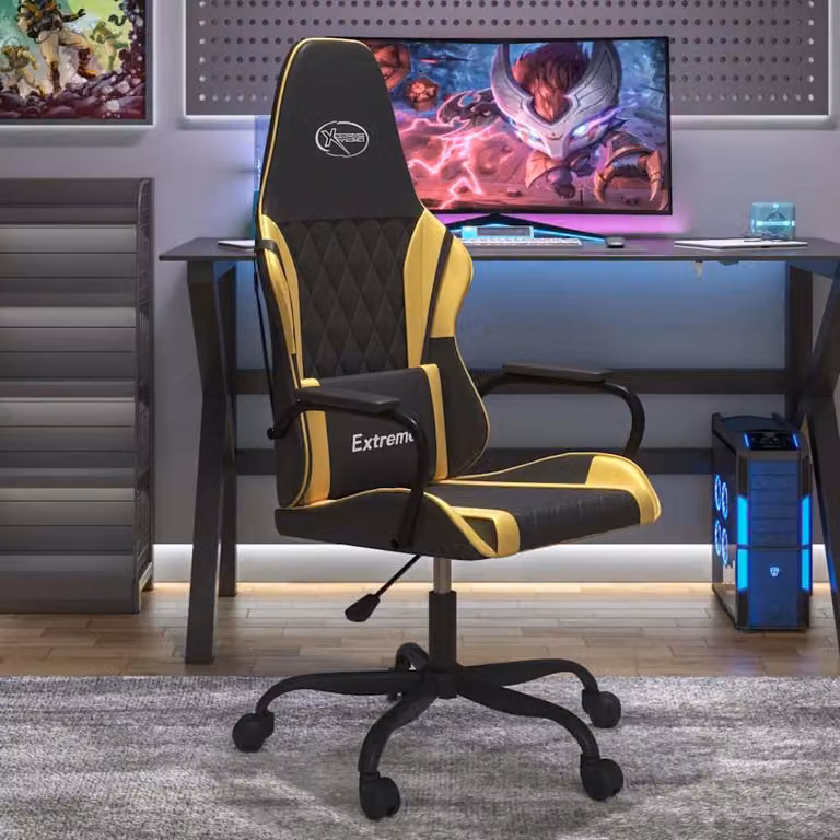 Sedia da Gaming vidaXL in Similpelle Nero e Oro con Poggiatesta e Ruote