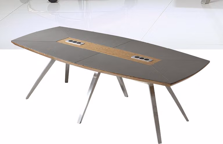 Holztisch in natürlichem Holz mit Edelstahlrahmen, modernes Design