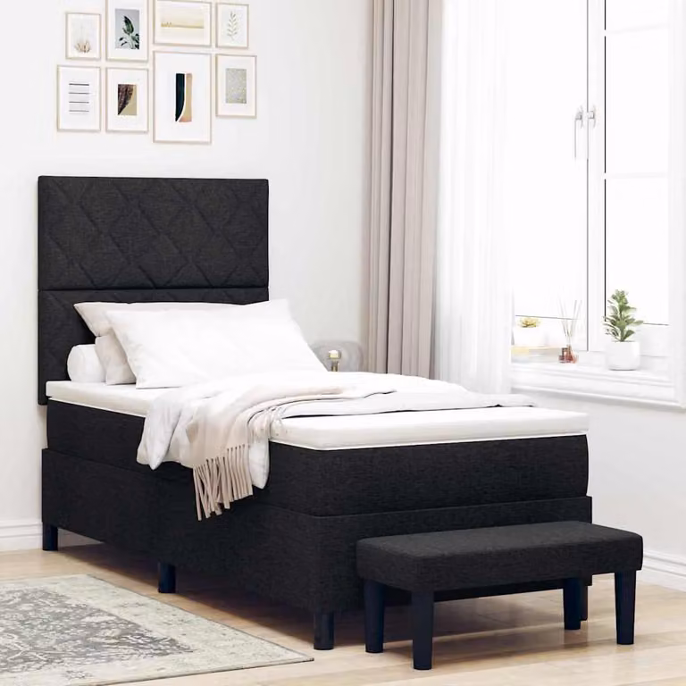 Maison Exclusive - Letto boxspring con testiera nera 90 x 200 cm in tessuto
