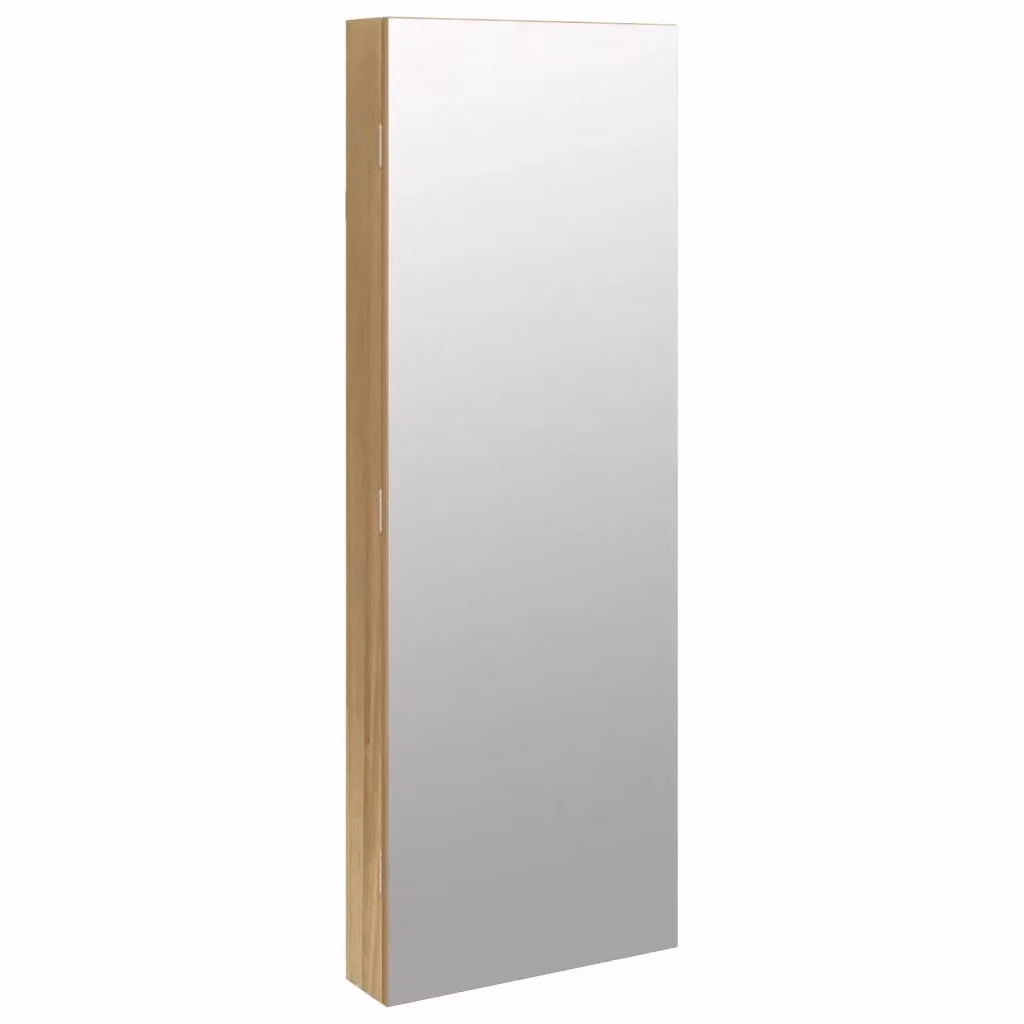Armadio Portagioie a Parete con Specchio e Luci LED vidaXL, Marrone, H: 106 cm, L: 37,5 cm, P: 10 cm – 2