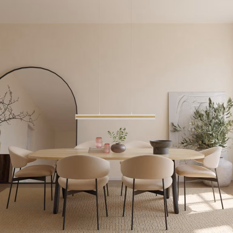 LUMIÈRE Design Lampada a Sospensione 'Kalea' 150cm Effetto Legno LED dimmerabile Bianco