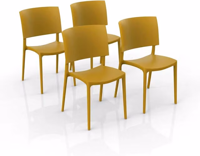 Set 4 sedie in polipropilene 100% Made in Italy SHARP, impilabile, resistente ai raggi UV, design moderno, ideale per sala da pranzo, cucina, sala d’attesa, bar, ristoranti o da esterno colore Mostarda