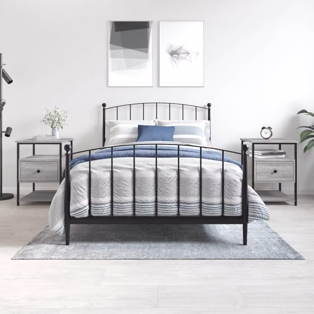 Set di 2 comodini vidaXL in legno multistrato e metallo, colore Grigio Sonoma, L 40 cm x P 42 cm x H 56 cm