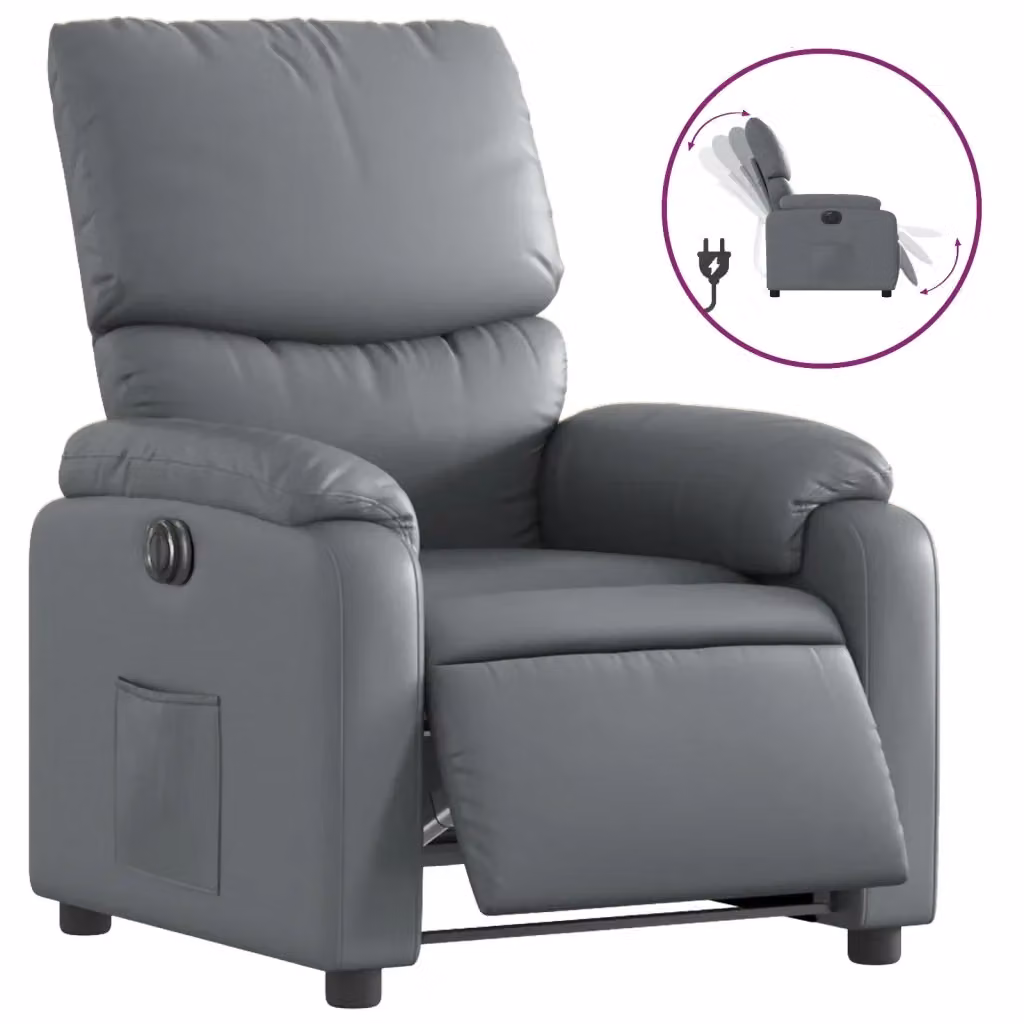 Poltrona Reclinabile Elettrica vidaXL in Similpelle Grigia con Braccioli e Design Moderno – 2