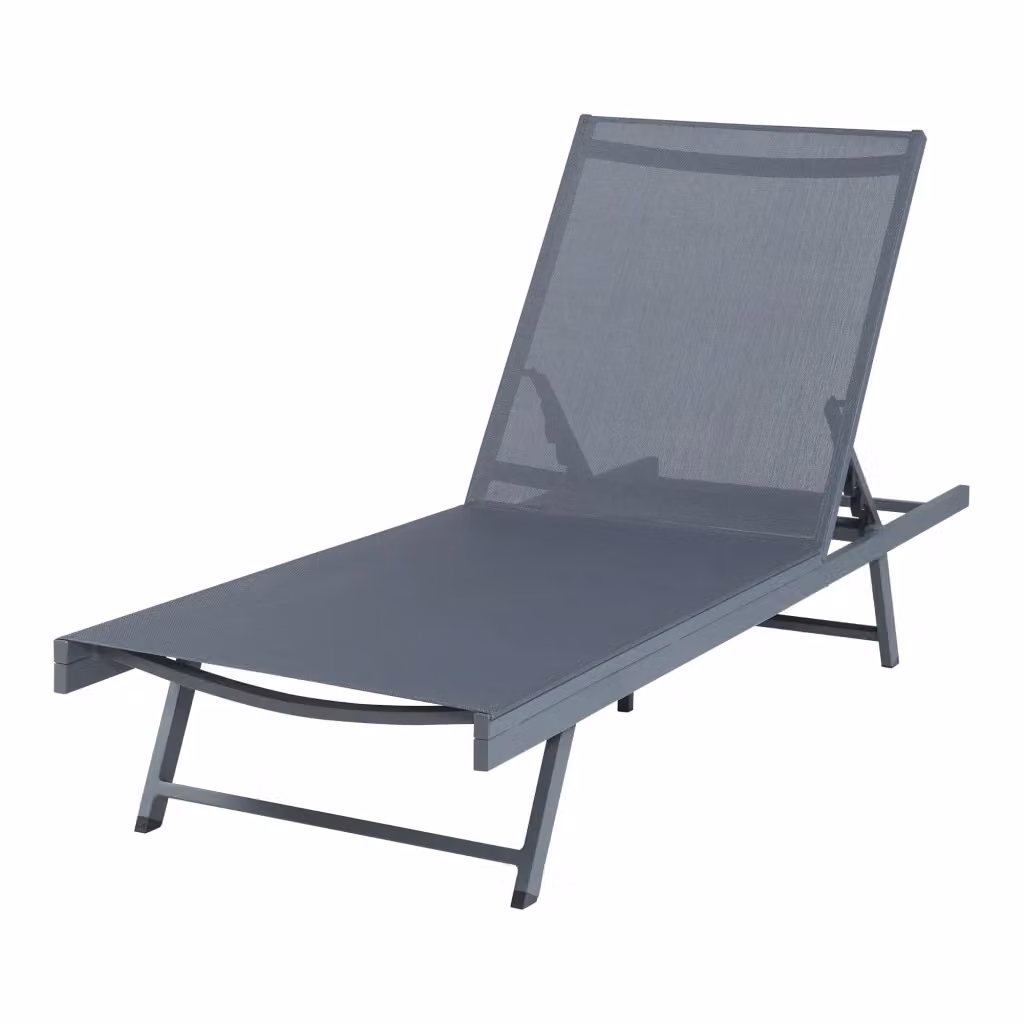 casa.pro Lettino Prendisole Baragiano in Alluminio Verniciato Antracite e Grigio con Poggiatesta Regolabile e Tessuto Textilene L: 197 cm, P: 64 cm, H: 30 cm – 2