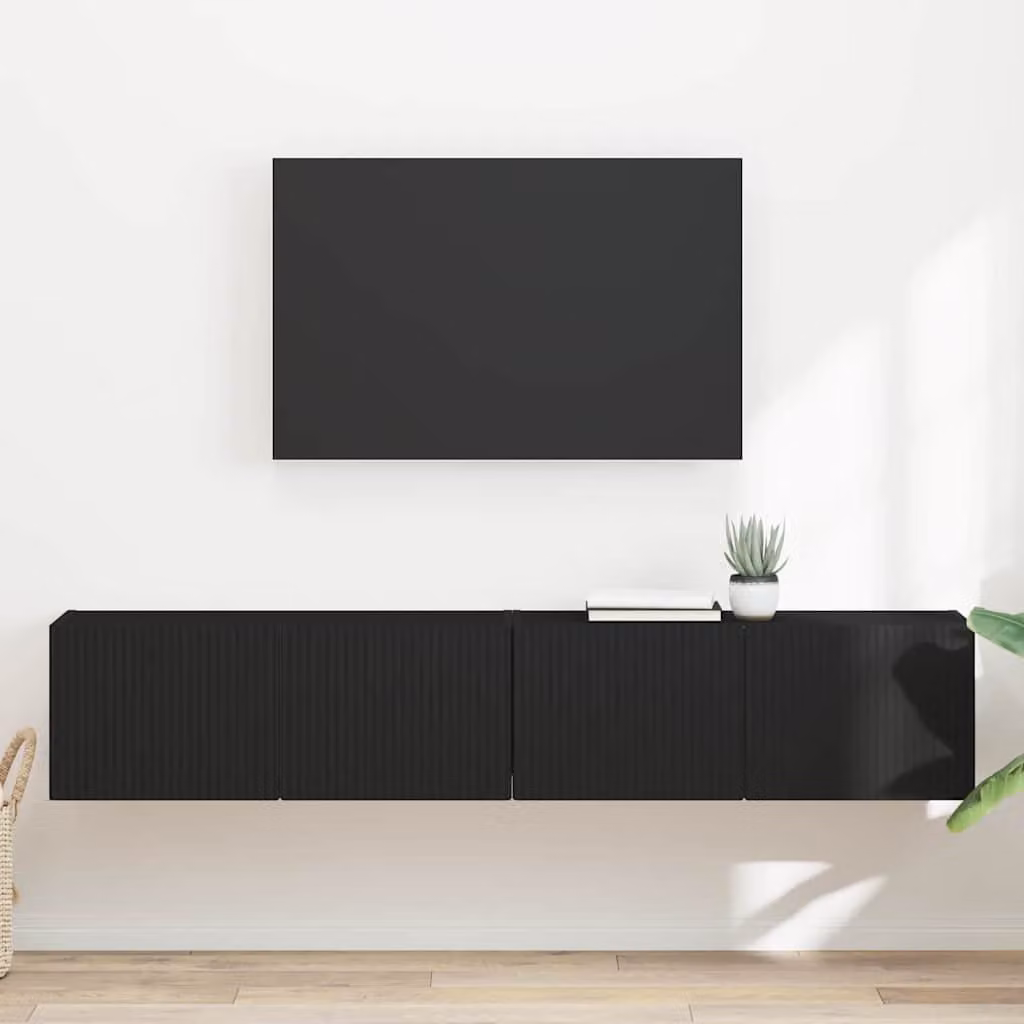 Set di 2 supporti per TV da parete vidaXL moderni in legno MDF nero opaco L: 78,5 cm, P: 30,0 cm, H: 29,5 cm