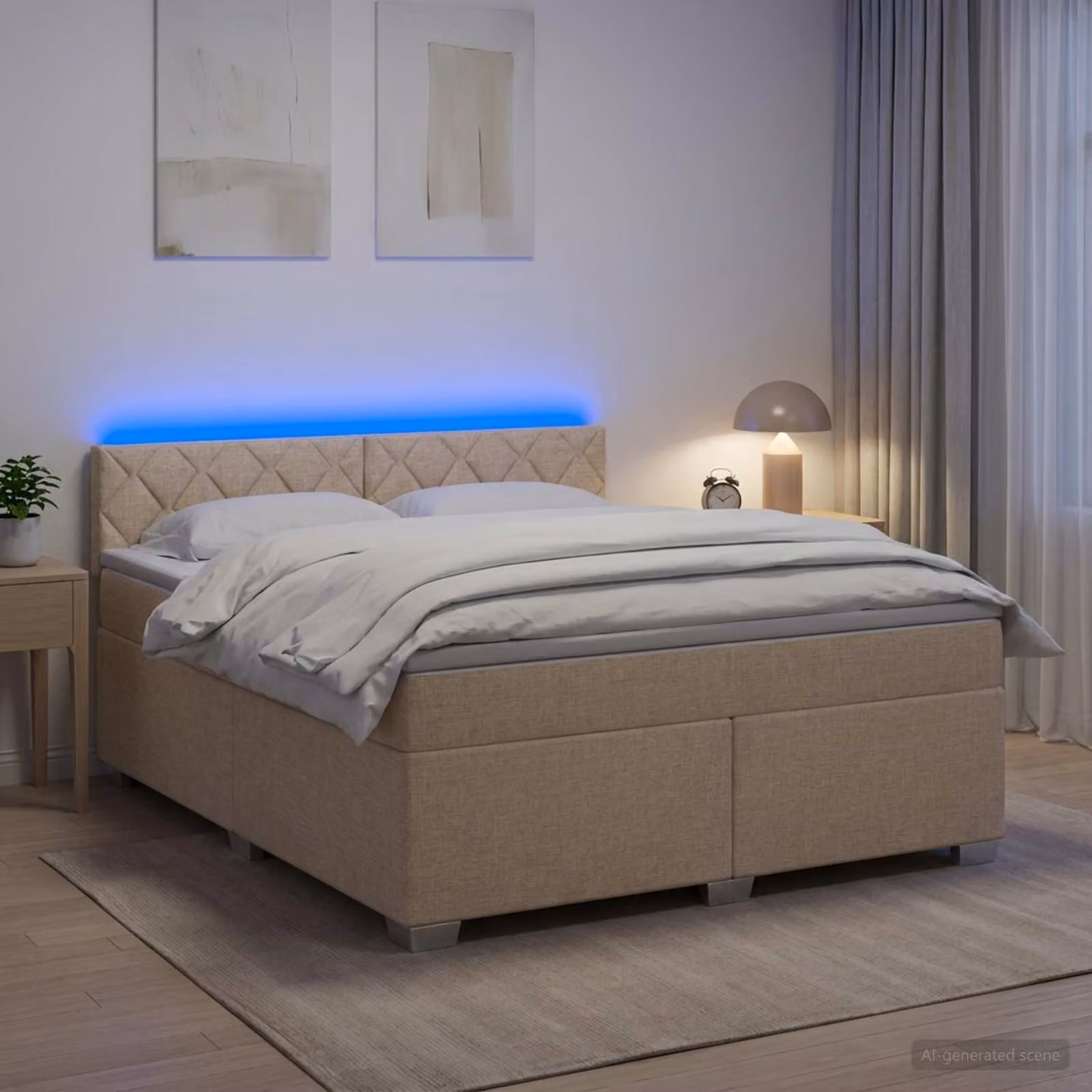 Letto con Box Spring, Materasso Ibrido e Illuminazione LED vidaXL, Beige, L/P: 140 x 200 cm