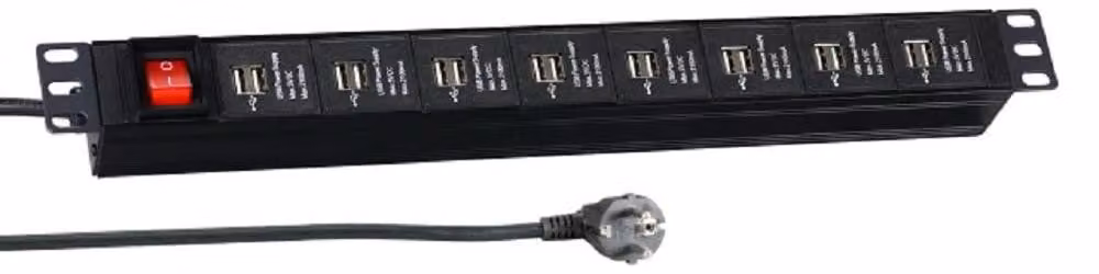 EFB EK631USB.1 EFB 19''1HE Steckdosenl. 16x USB A mit Schalter 3m, schwarz