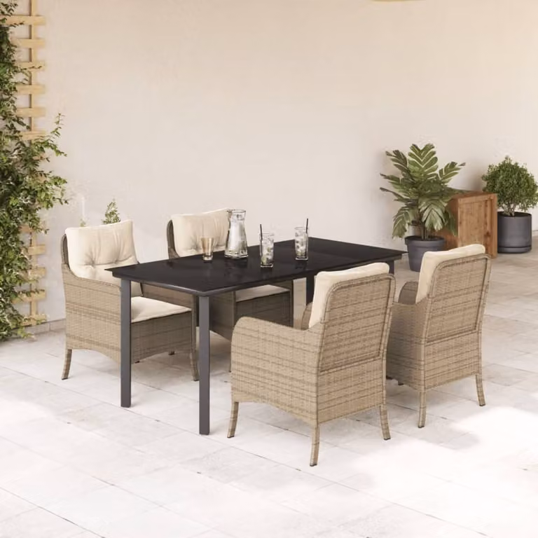 Maison Exclusive - Set da Pranzo da Giardino 5 pz con Cuscini Beige in Polyrattan