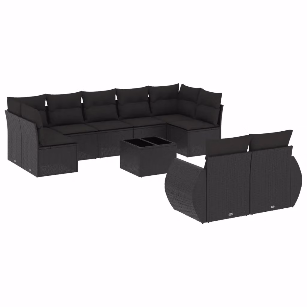Set di Divani da Giardino vidaXL 10 Pezzi con Cuscini e Tavolino da Caffè in Polyrattan e Metallo Nero – 2