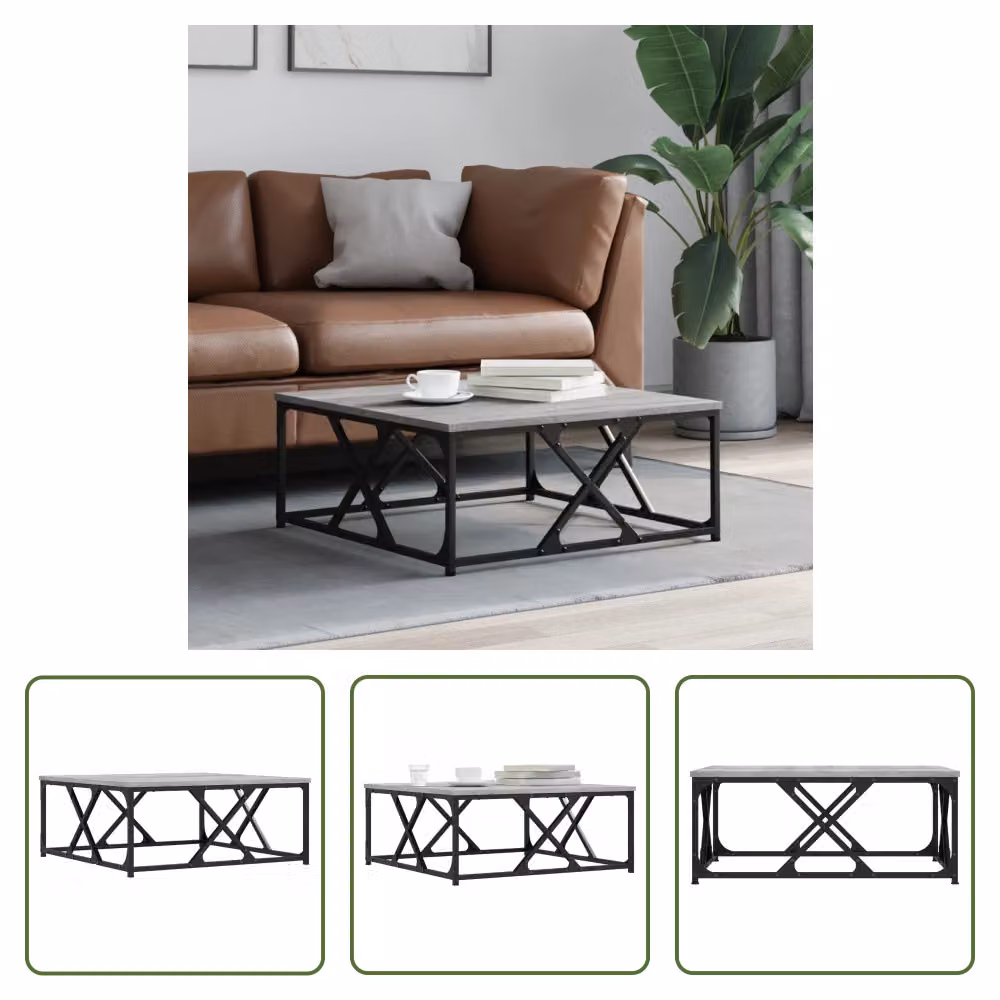 The Living Store Tavolino Grigio Sonoma 70x70x30 cm Materiale a base di legno