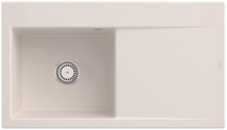 Lavello Villeroy&Boch con scolapiatti a sinistra, Subway Style 50 Crema 90x51cm, Vetroceramica, funzionamento manuale